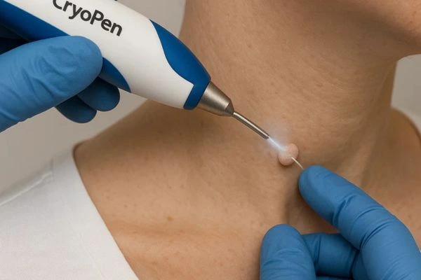 Person receiving cryotherapy Sale for skin tag removal