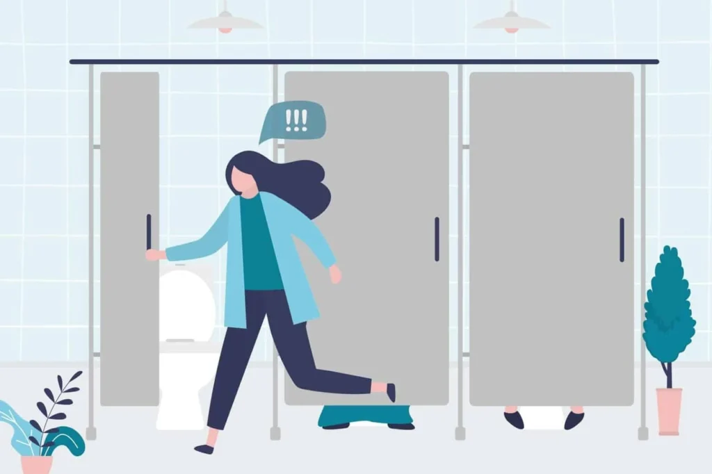 graphic of Urine incontinence Sale woman running to the toilet.